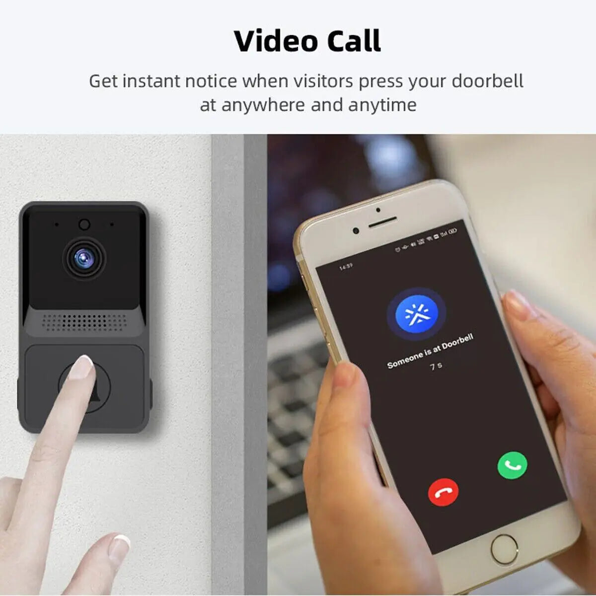 Timbre inalámbrico inteligente con WiFi, intercomunicador, cámara de vídeo, timbre de puerta, timbre de seguridad