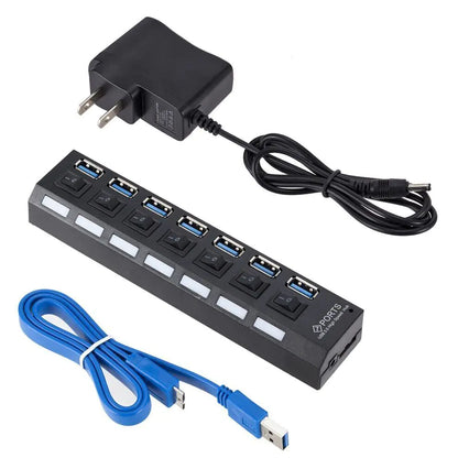 7 Port USB 2.0 / 3.0 Hub Splitter Adapter High Speed For PC Laptop Mac Desktop