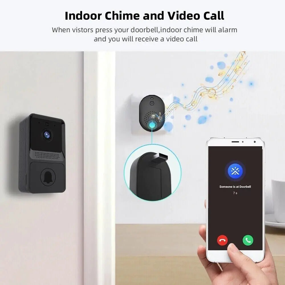 Timbre inalámbrico inteligente con WiFi, intercomunicador, cámara de vídeo, timbre de puerta, timbre de seguridad